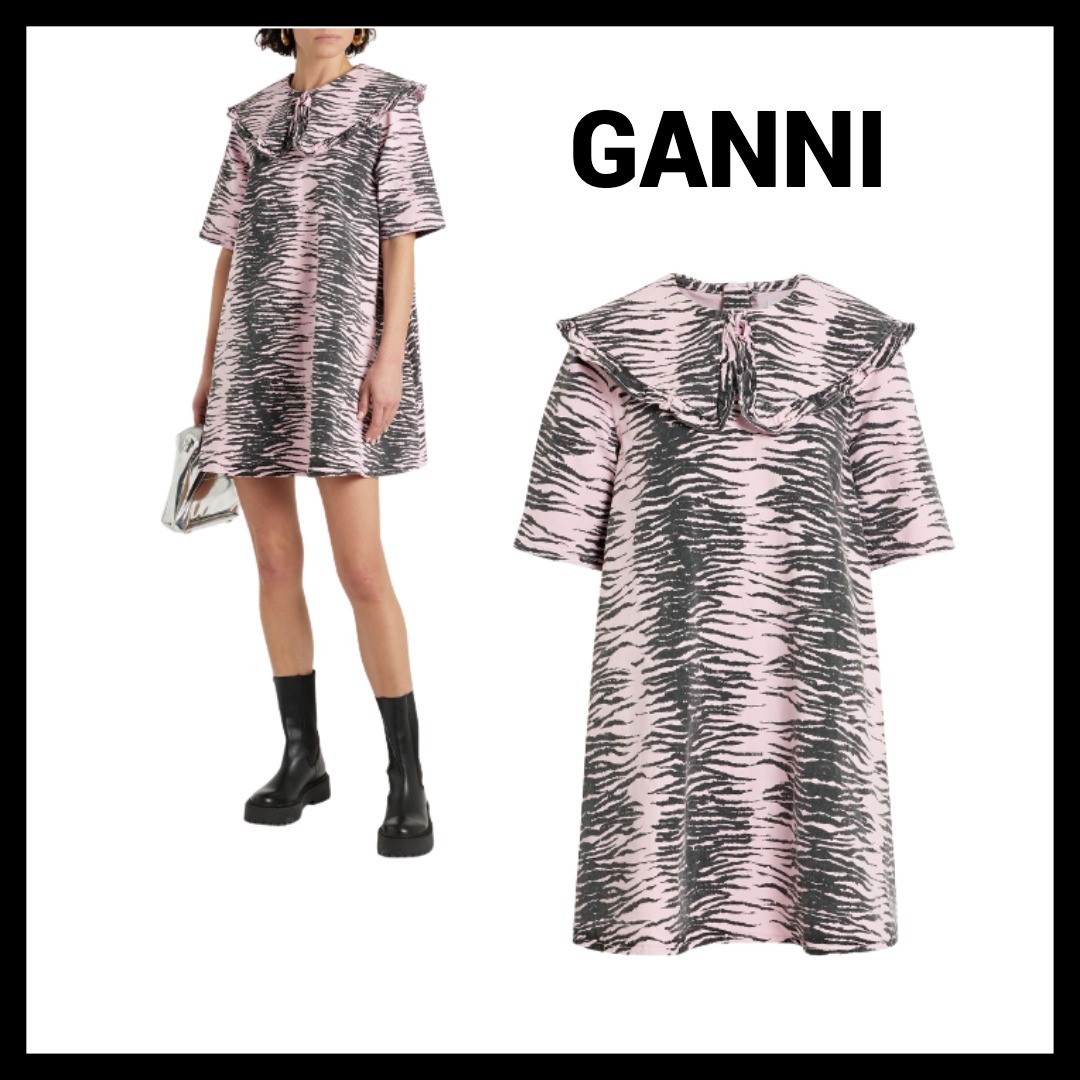 GANNI (ガニ―)  デニム ミニワンピース タイガープリント