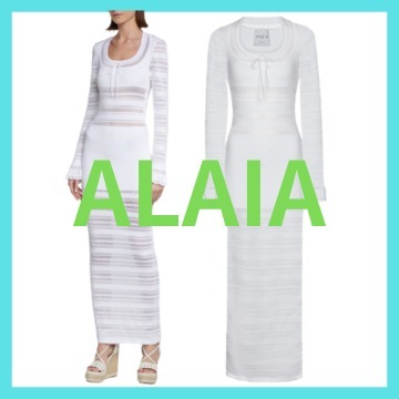 ワンピース ALAIA  Jersey and lace paneled maxi dress