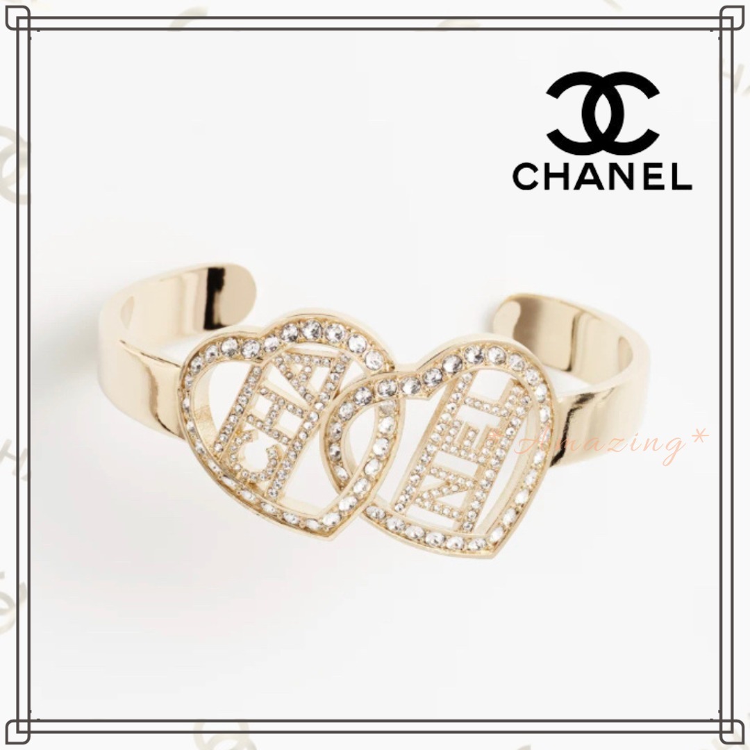 プレゼントにも♪CHANEL ダブル ハート バングル ゴールド