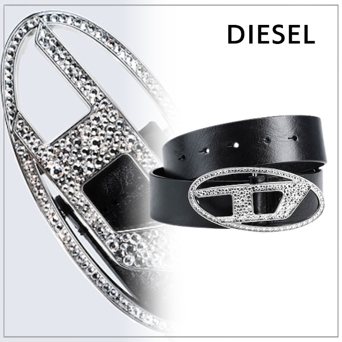 【高級感】DIESELディーゼル ロゴ レザーベルト B-1DR STRASS