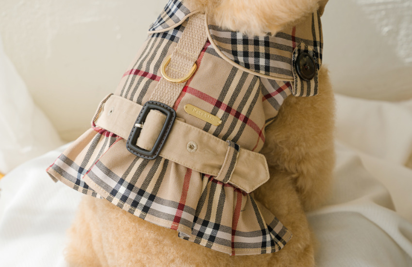 《韓国 PETS AND ME》Trench Velcro Snap ハーネス チェック柄