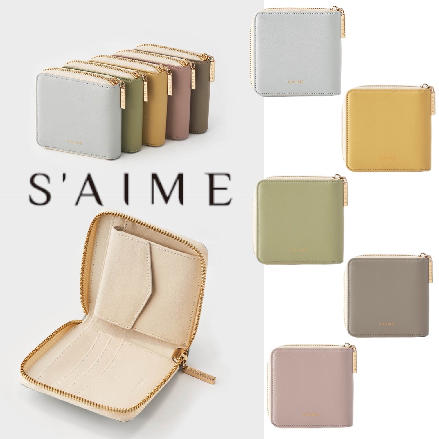 ★S'AIME★真皮方塊拉錬短夾 折り畳み財布 ウォレット/送料込