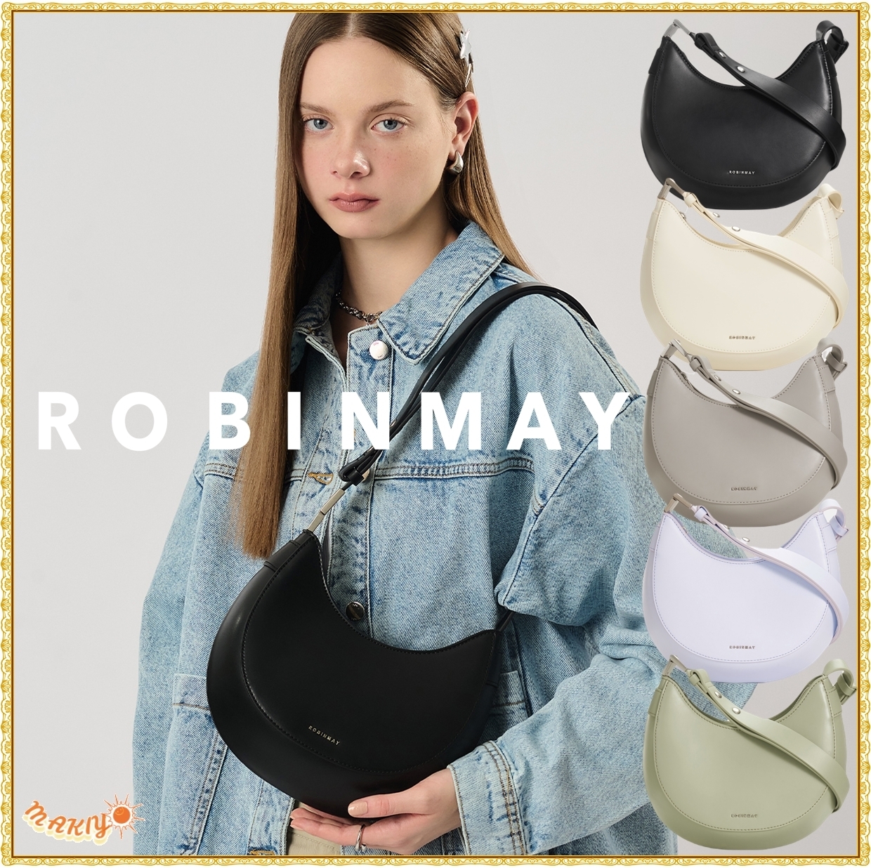 送料込★ROBINMAY★晝日桂葉肩背包★半月型ショルダーバッグ