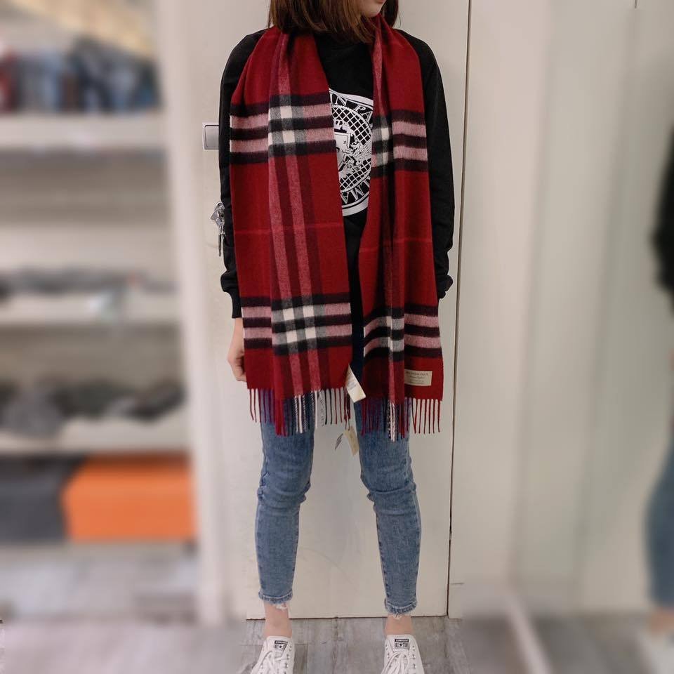 BURBERRY - クラシック カシミアスカーフ (PLUM CHK)