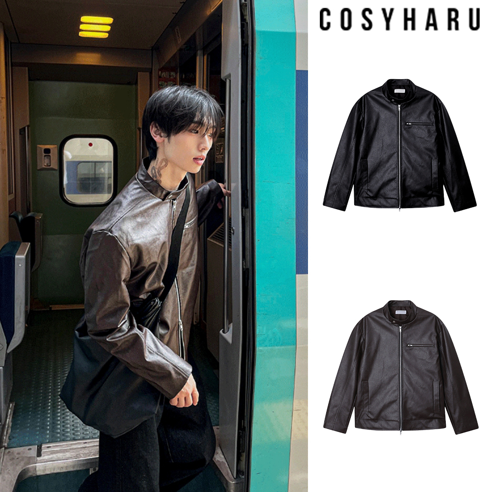 【COSYHARU】Concrete Crack Leather Jacket