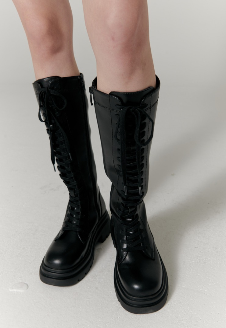 ショートブーツ・ブーティ JILLSTUART [Roxy] Black platform lace-up long boots (JLSO3F6 JILLSTUART]☆ROXY PLATFORM LACE-UP LONG BOOTS (JILLSTUART