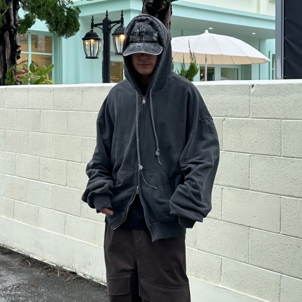 RASHOMONG VINTAGE PIGMENT HOODED ZIP‐UP BTR172
