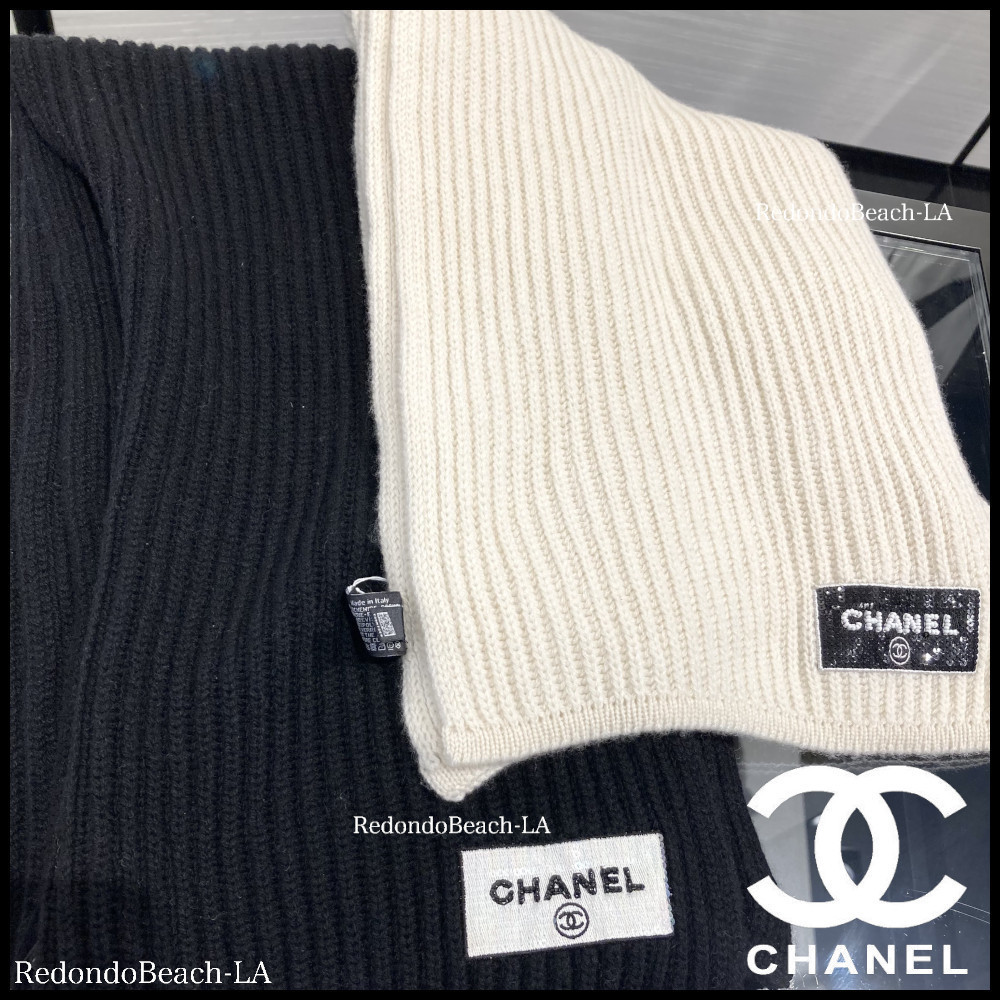 素材カシミヤレア!! 美品 CHANEL カシミヤ100% シャネル マフラー ブラック