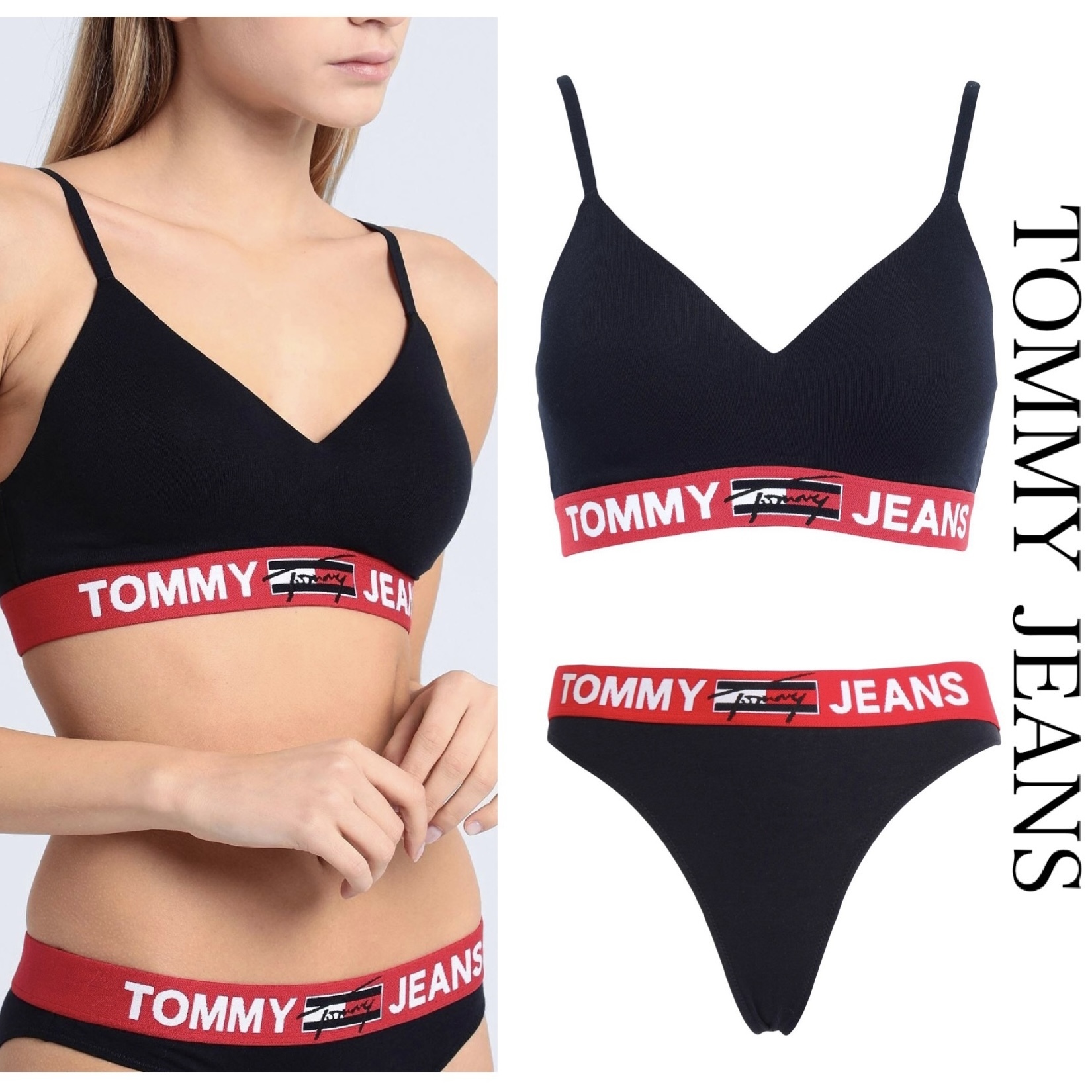 送料関税込み☆ JEANS ロゴ ブラレット × Tバック セット