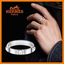 HERMES Unisex Street Style Plain Silver Logo Rings