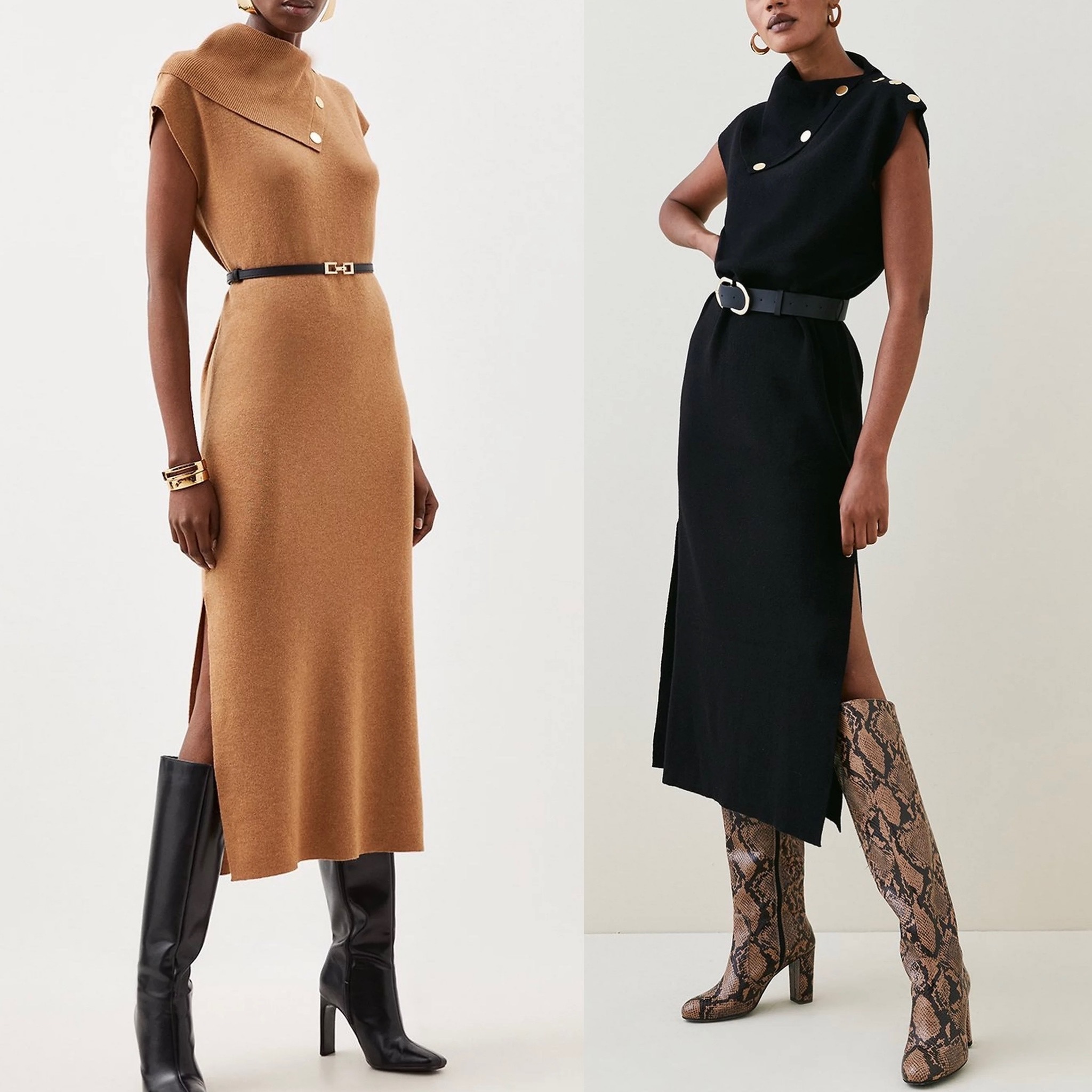 安心追跡付【KAREN MILLEN】ウールブレンドベルト付ニットワンピ