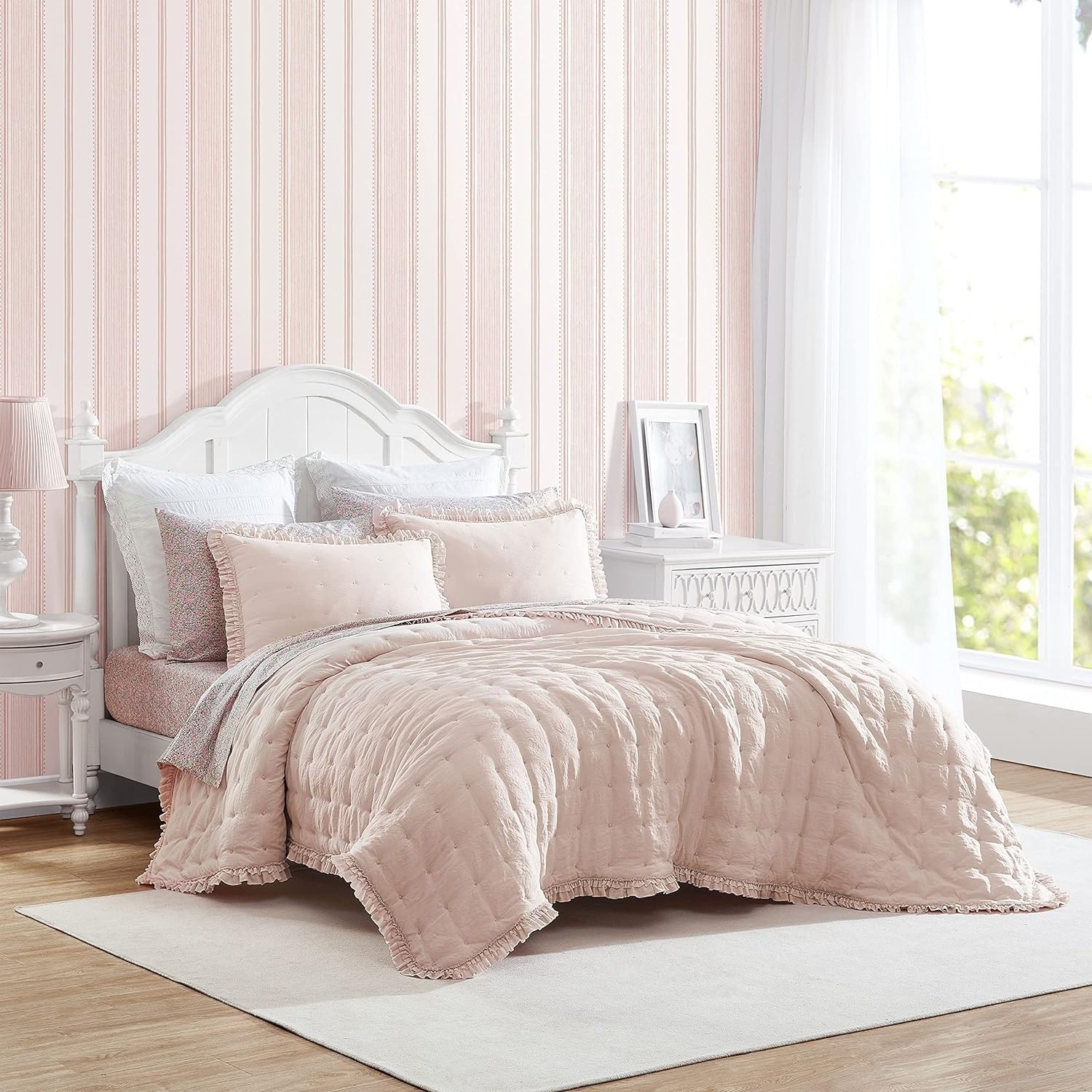 速達便★Laura Ashley★ピンクのキルトカバー2点セット シングル