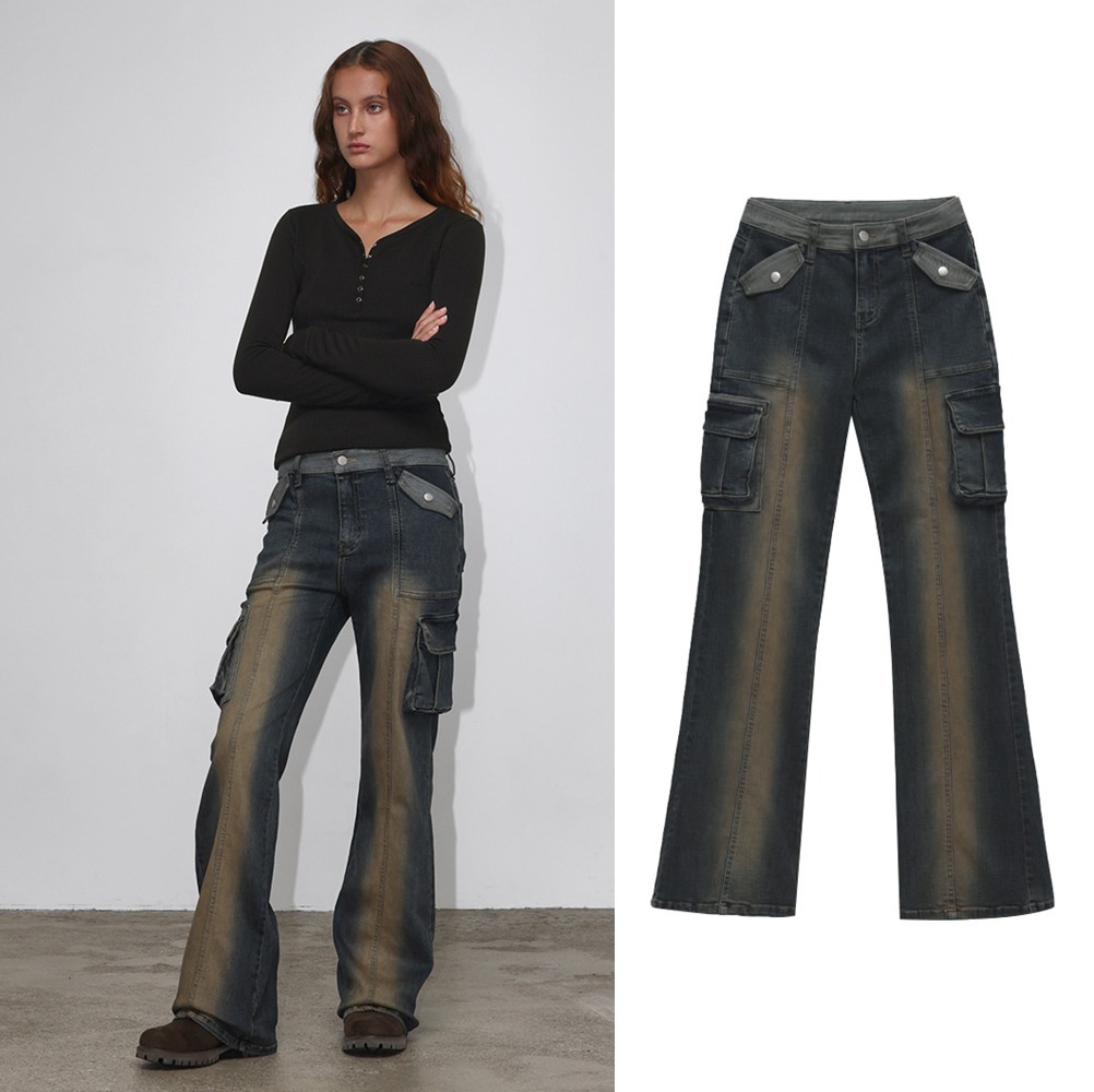 デニム・ジーパン [BLACKUP] Marine Bootcut Cargo Denim Pants