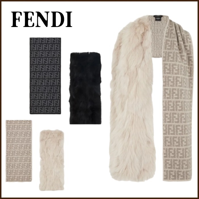 FENDI 最新作 FF マフラー ミンク&ウール ブラック ホワイト