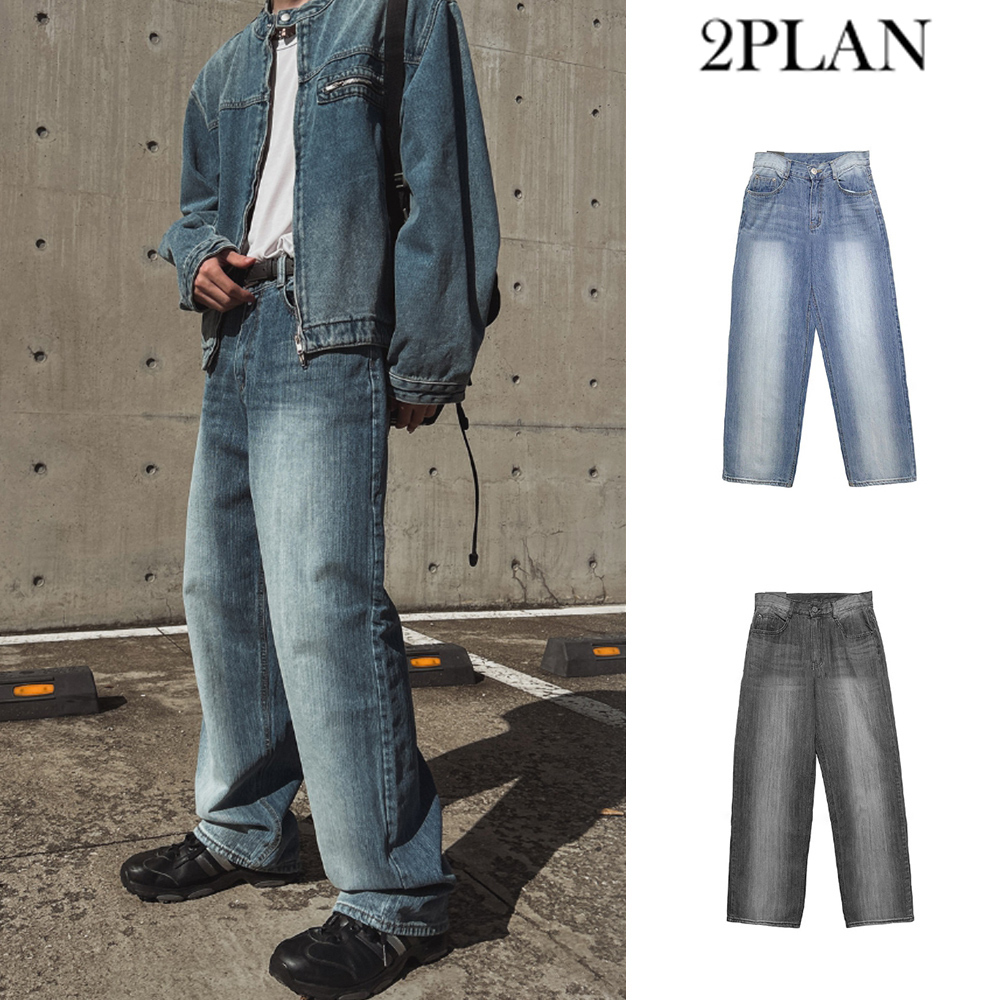 【2plan】Faber slub washed wide denim
