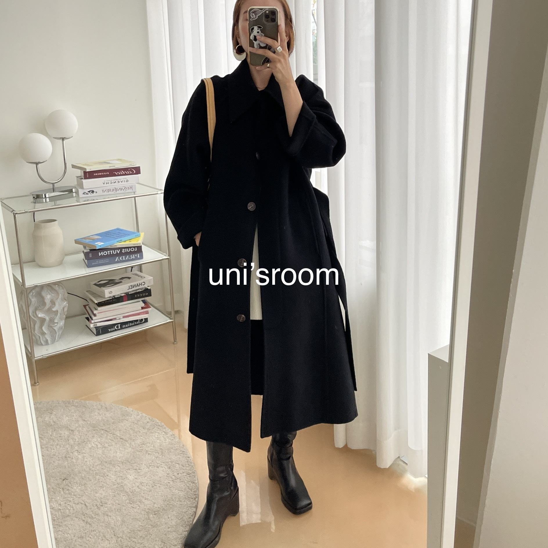 uni's room■HANDMADE ウールステンカラーコート OT-AW24-06BK