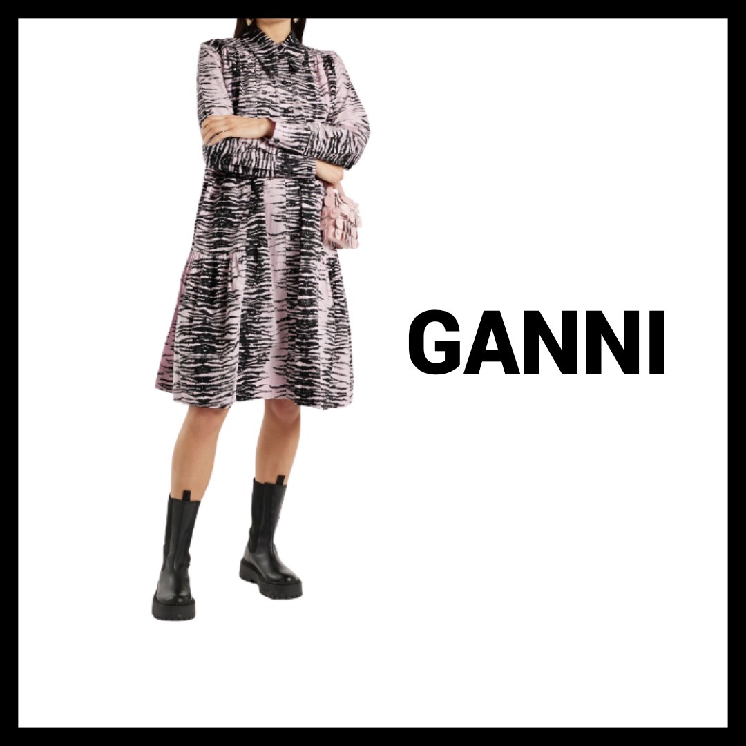 GANNI (ガニ―)  コットンシャツワンピース タイガープリント