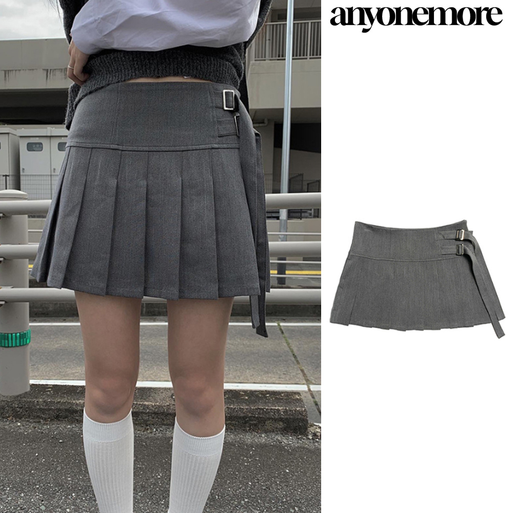 【Anyone more】Dachi belted mini pleated skirt