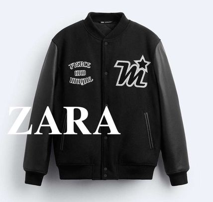 ZARA Souvenir Wool Faux Fur Street Style Logo Souvenir Jackets