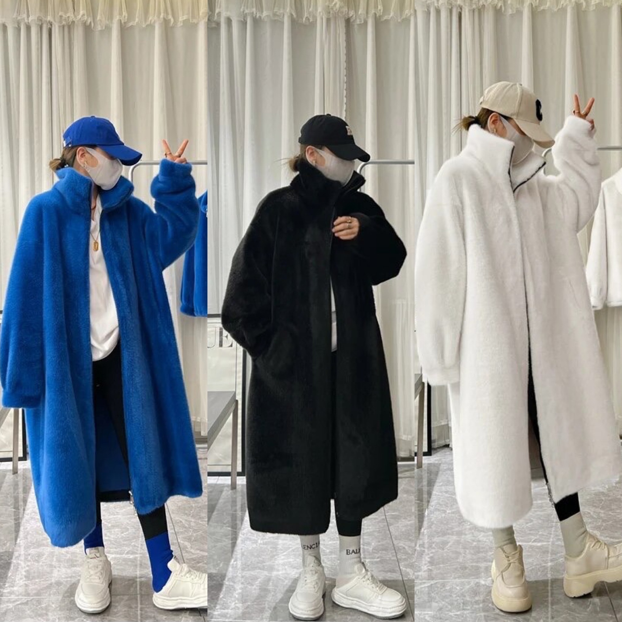 韓国デザイン エコファー オーバーサイズロングコート JACKET