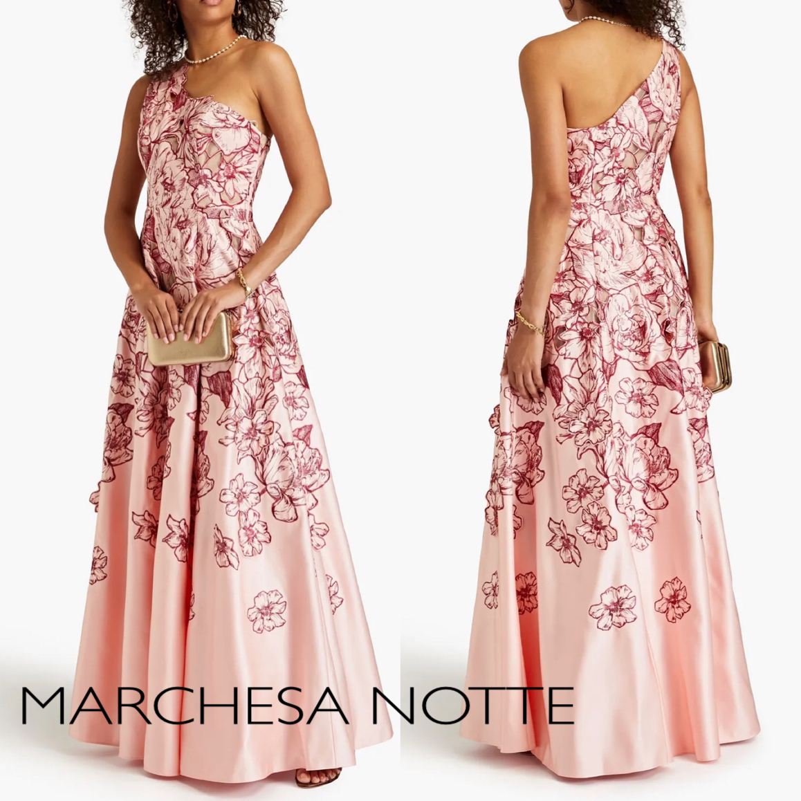 ワンショルダー★花模様★刺繍★ワンピース★ MARCHESA NOTTE