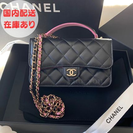 CHANEL Messenger & Shoulder Bags Unisex Lambskin Blended Fabrics 2WAY Bi-color Chain Plain