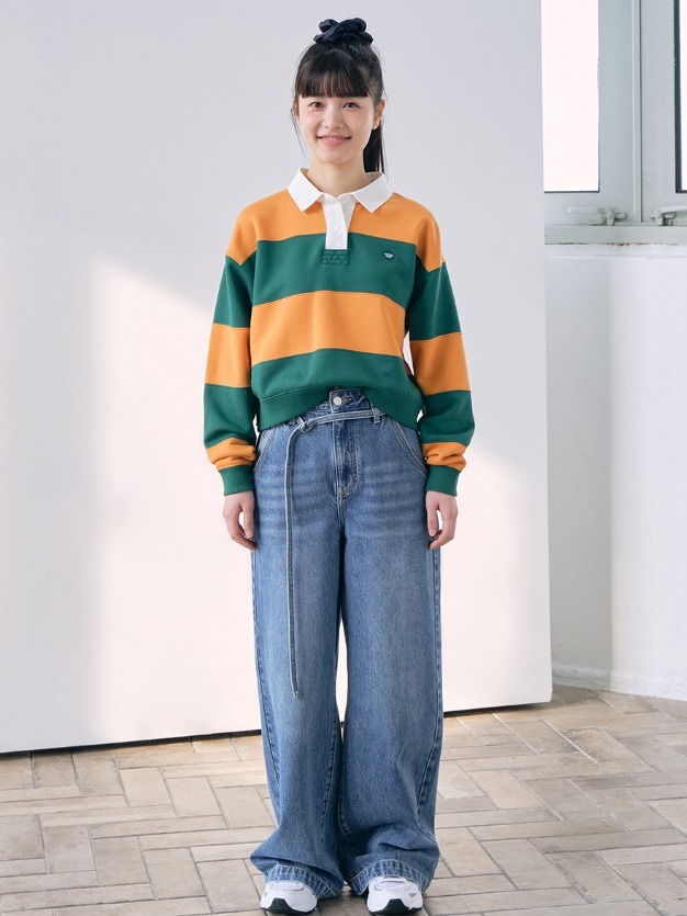 ☆韓国の人気☆【COVERNAT】☆(W) STRIPE RUGBY SWEATSHIR.T☆