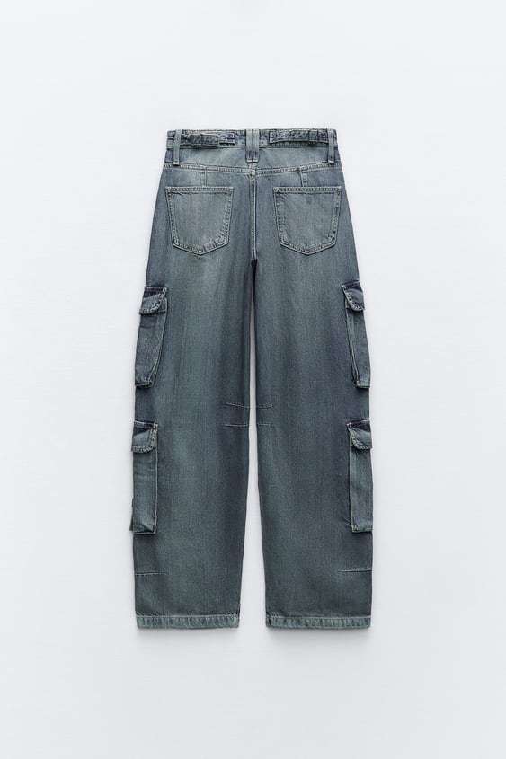 ZARA TRF カーゴ ミッドライズデニムパンツ - メルカリ
