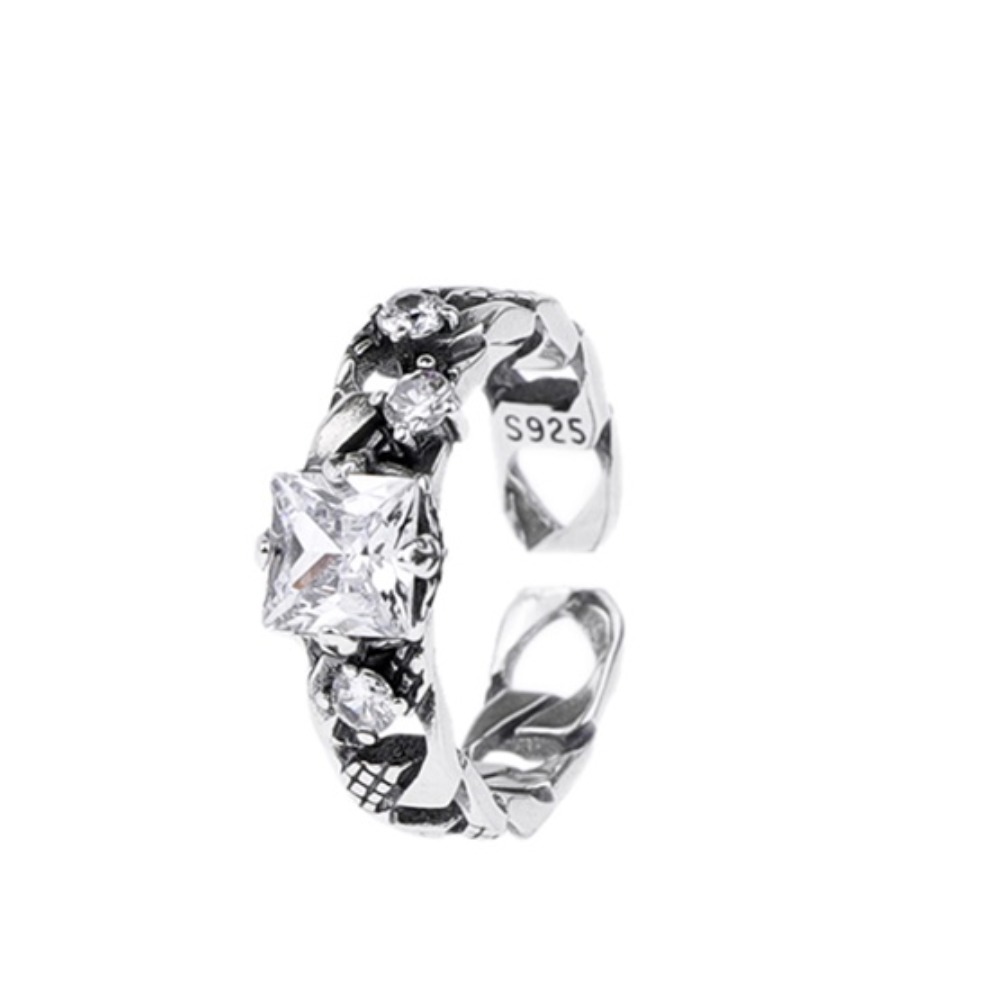 Cuba Chain Stone Silver Ring★2 colors