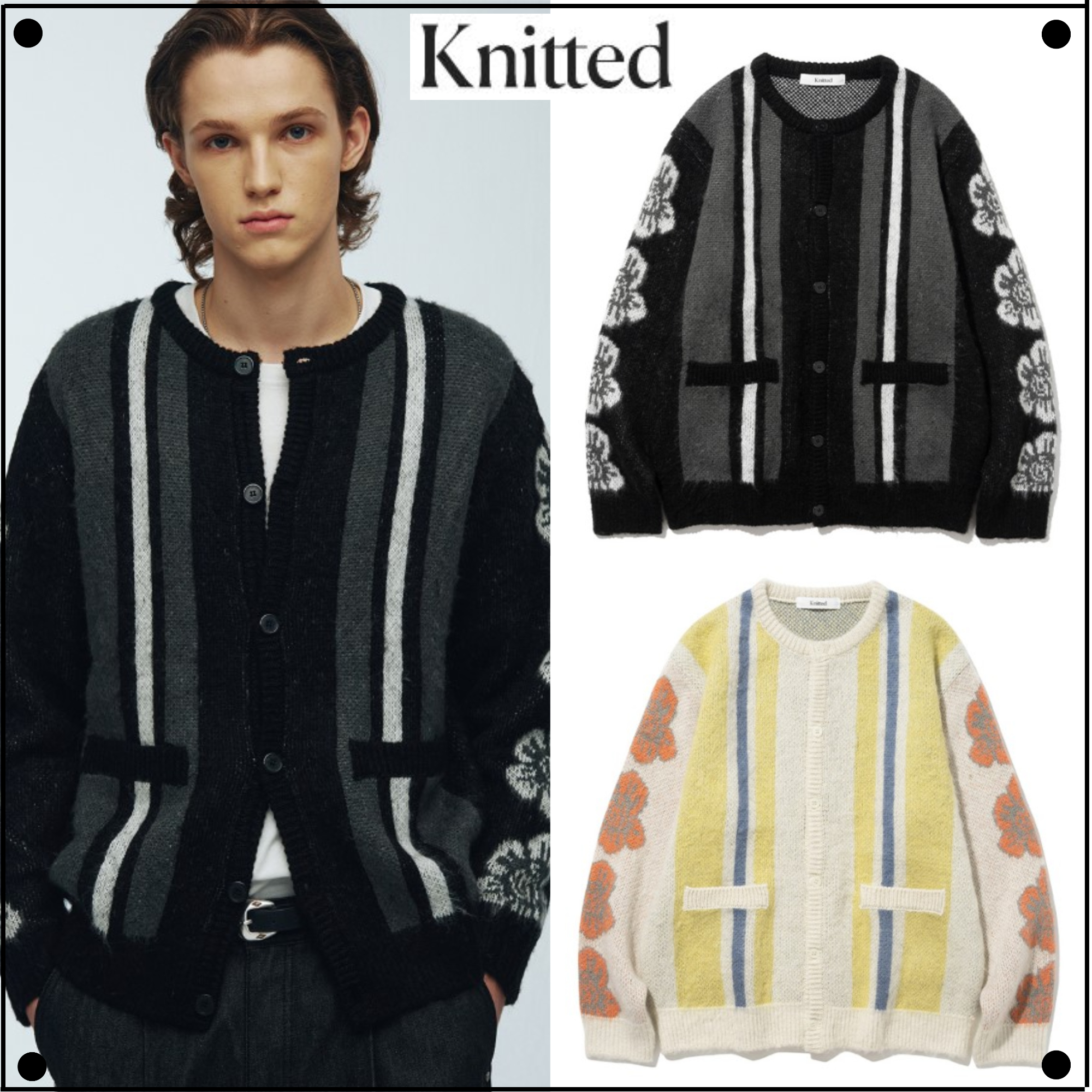 KnittedのBulky Brush Flower Cardigan 全2色