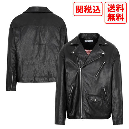 Biker Short Street Style Plain Leather Biker Jackets