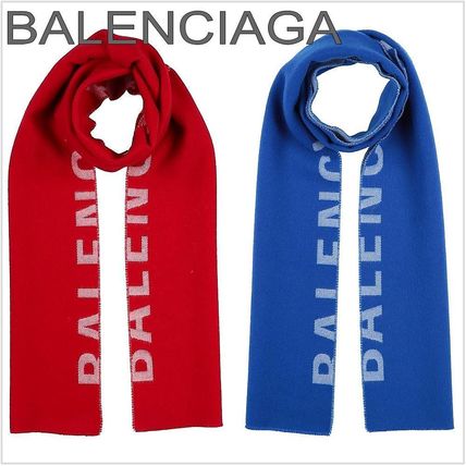 BALENCIAGA Knit & Fur Wool Logo Knit & Fur Scarves