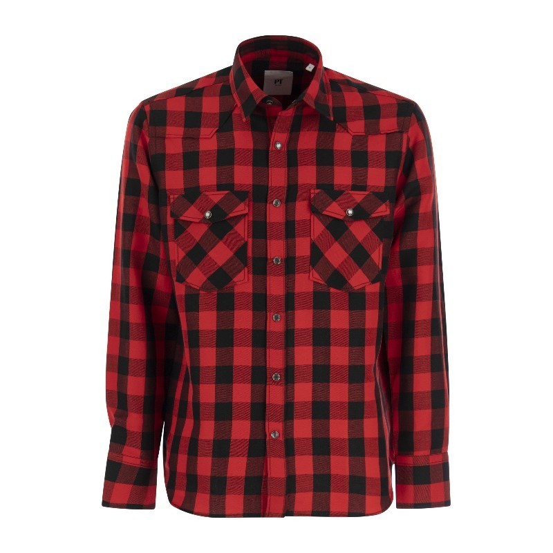 Tシャツ・カットソー PT TORINO Checked shirt in cotton and linen blend