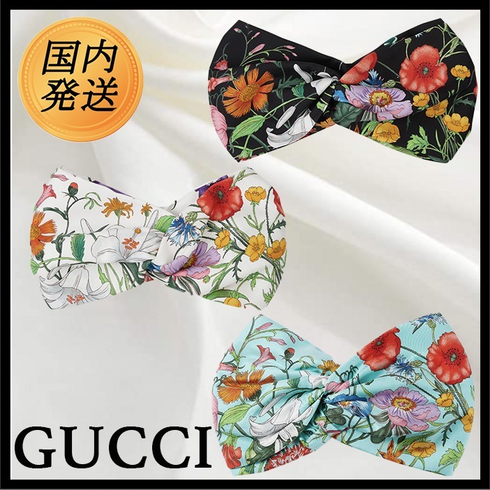 【国内発送★GUCCI】フローラ プリント シルク ヘッドバンド