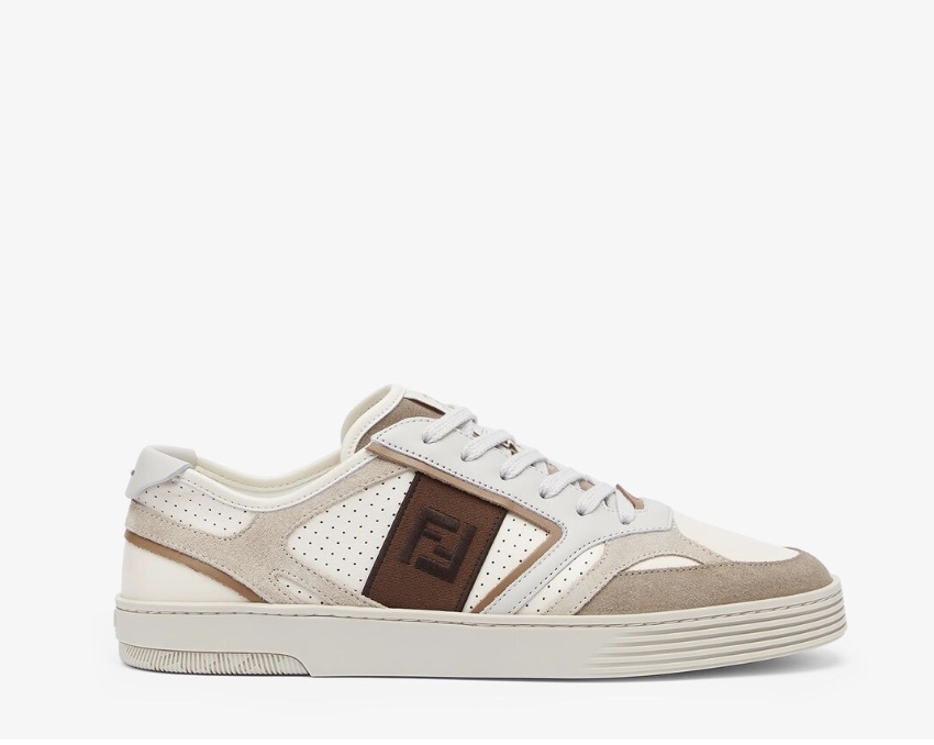 【国内発送】FENDI レザー ロートップスニーカー FENDI FFレーザーカットディテール ブラックレザー ロートップ