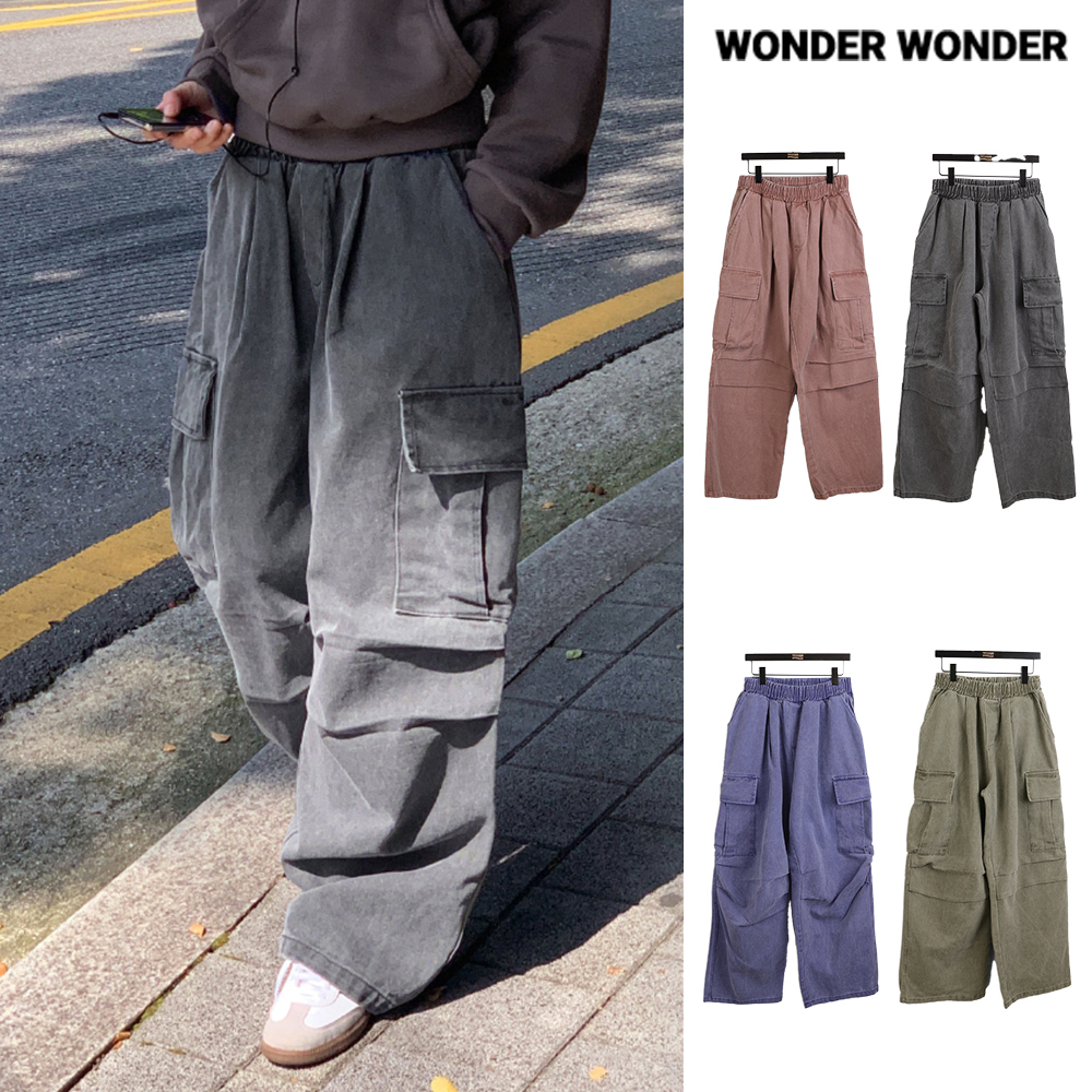 【WONDER WONDER】Pigment Wash Cotton Banding Cargo L Wide Pt
