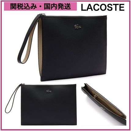 LACOSTE Clutches Unisex Street Style Bi-color Plain Logo Clutches