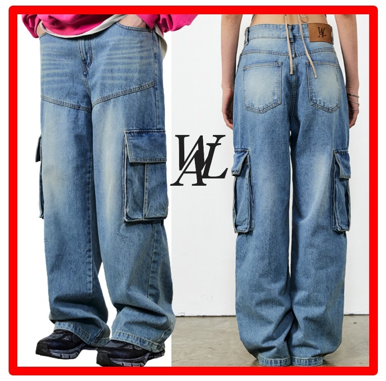 ☆LE SSERAFIM☆【WOOALONG】☆Signature cargo denim pant.s☆