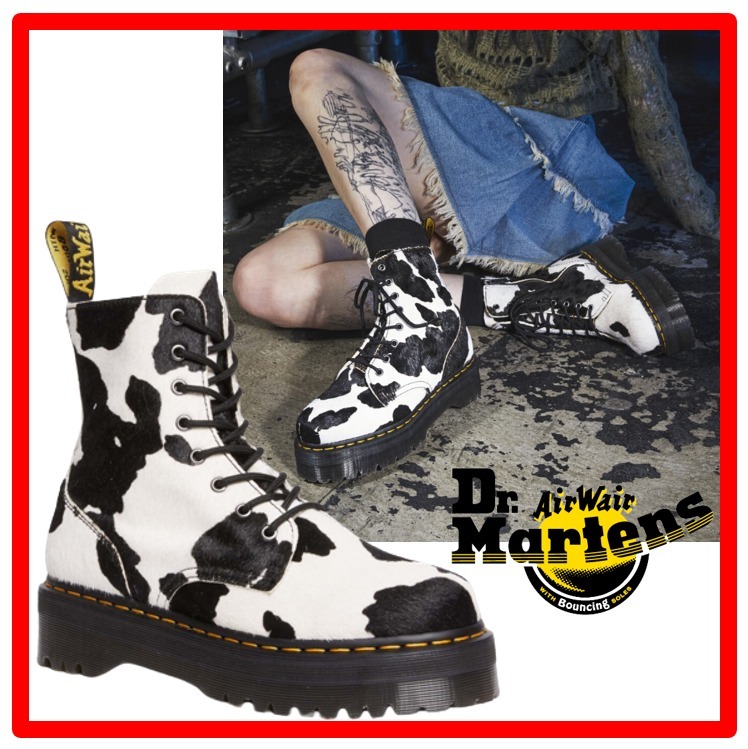 ☆【Dr.Martens】☆JADON HAIR-ON COW PRINT PLATFORM BOOTS☆