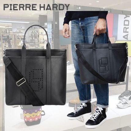 Pierre Hardy Totes Unisex Calfskin A4 2WAY Plain Leather Logo Totes