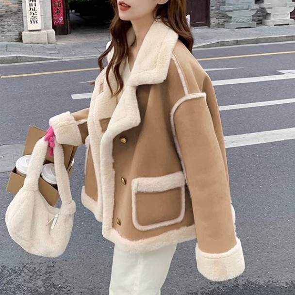 韓国 フェミニン ボア フリース コットン コート 3collar