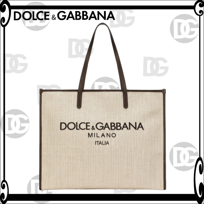 DOLCE & GABBANA ショッピングバッグ 本革レザー キャンバス