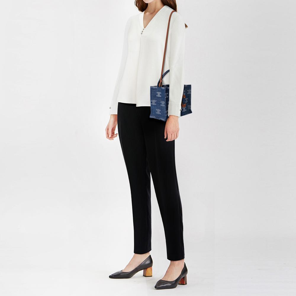 CELINE】SMALL CABAS THAIS IN DENIM WITH TRIOMPHE (CELINE