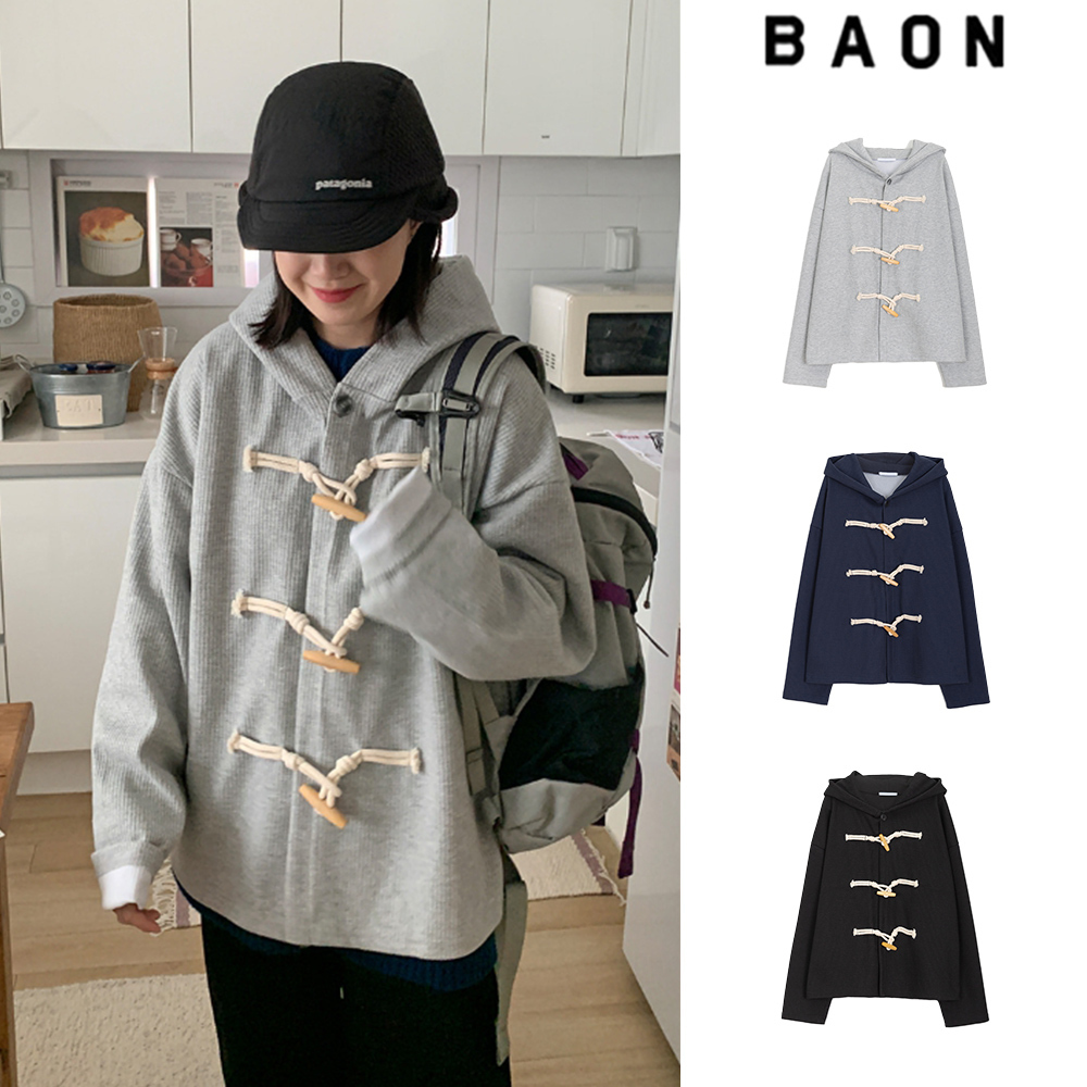 【BAON】[unisex] Rahof Toggle Button Waffle Hood Cardigan Jk