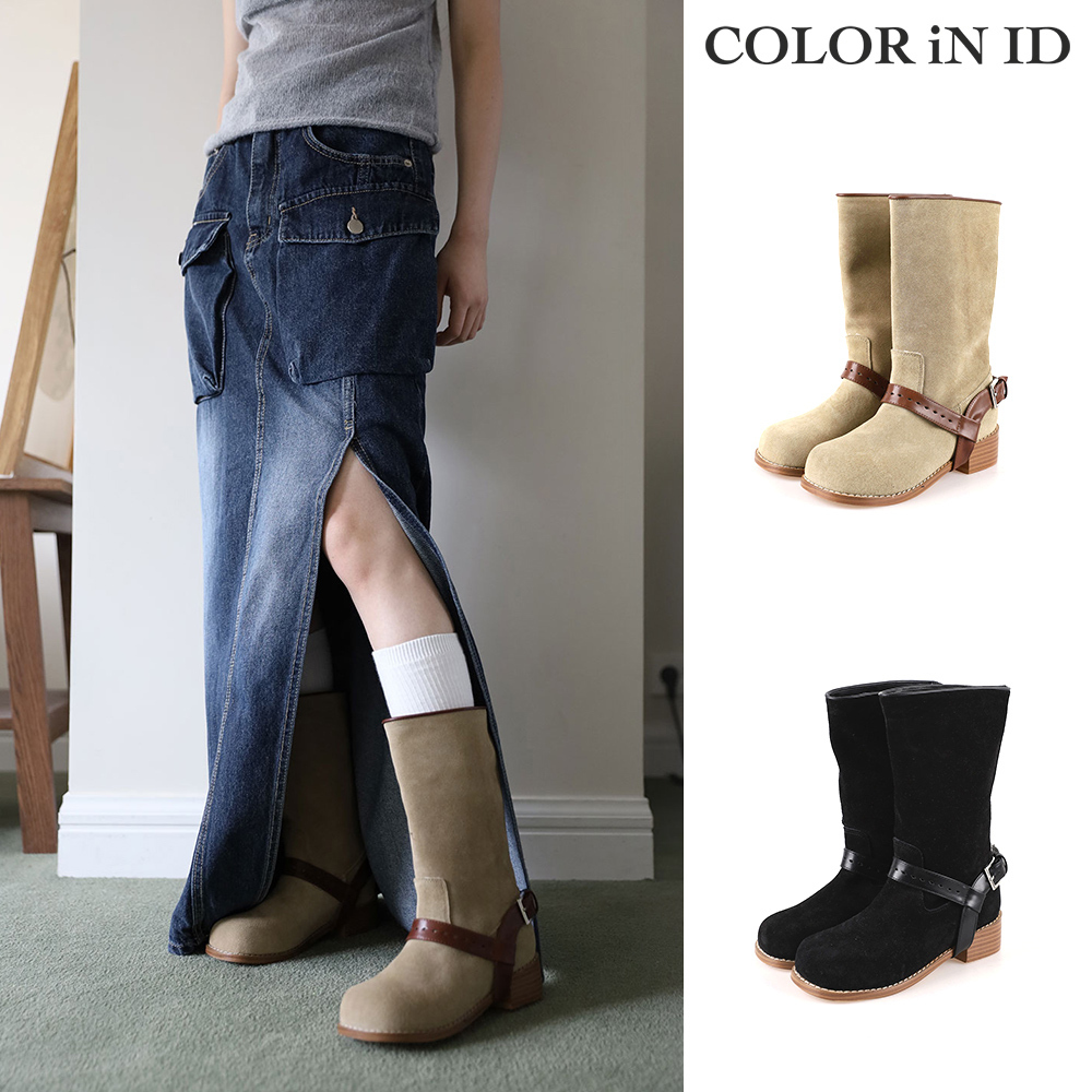 【COLOR iN ID】Leather belt middle boots