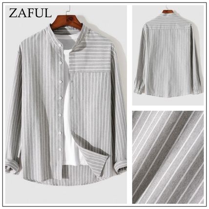 ZAFUL ストライプ ボタンアップ 長袖 シャツ【送料込み】 ワイシャツ ストライプ ブルー COOL DRY フラボノ 吸水速乾 消臭
