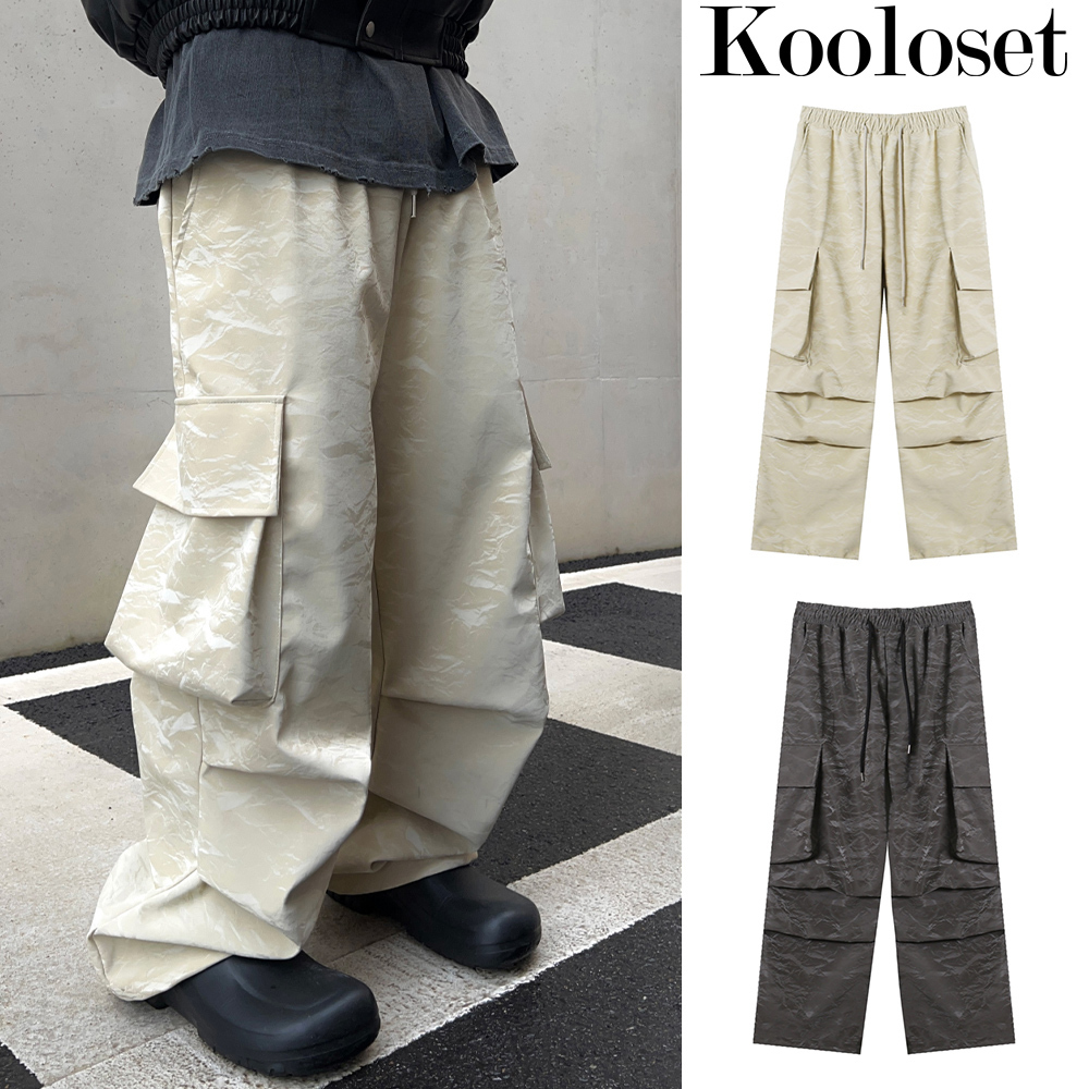 【KOOLOSET】Grunge Leather Cargo Pants