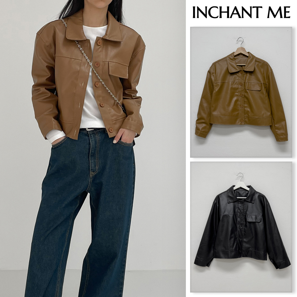 【INCHANT ME】One-pocket single leather short jacket