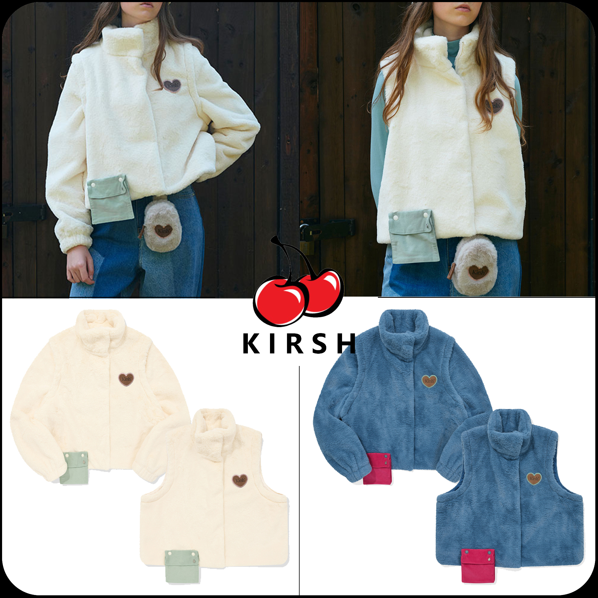 [ KIRSH ]★POCKET POINT 2 WAY CROP FUR JACKET