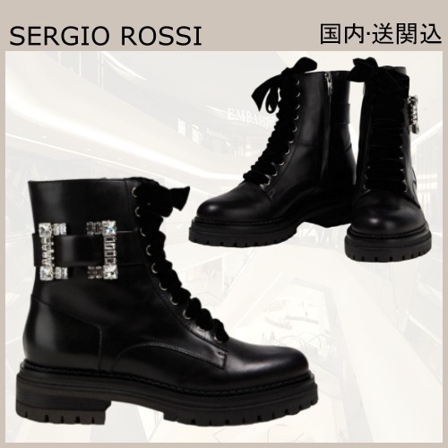 大特価!!】 素敵☆SERGIO ROSSI レザー ショートブーツ クリスタル付き